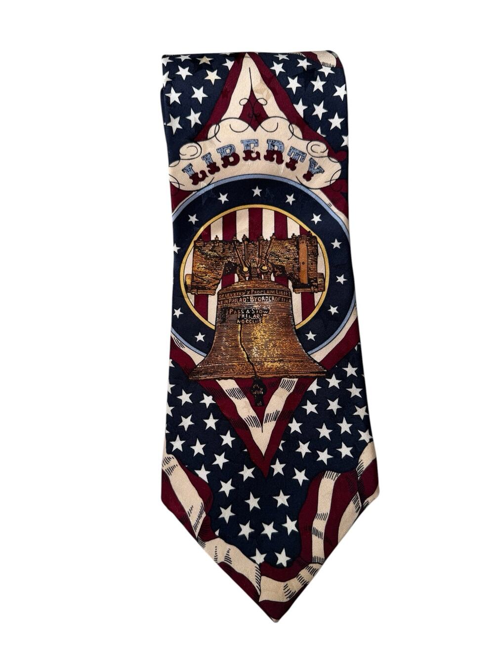 TANGO Max Raab Liberty Bell American Flag 100% Silk Tie Made in USA Necktie